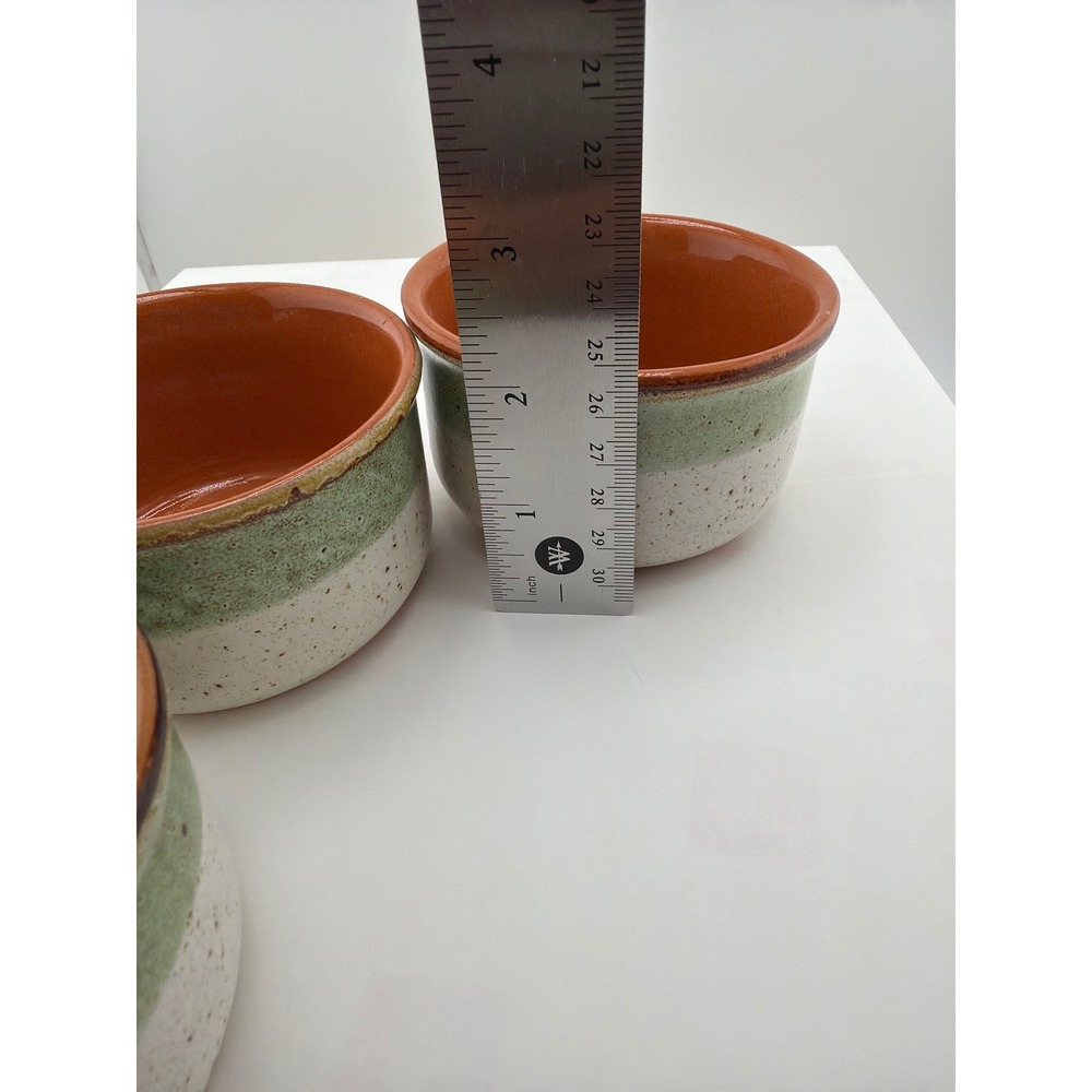 Set of 3 Stoneware Ramekins Terracotta Green Speckled Cream Ceramic Small Bowls - Picture 5 of 5